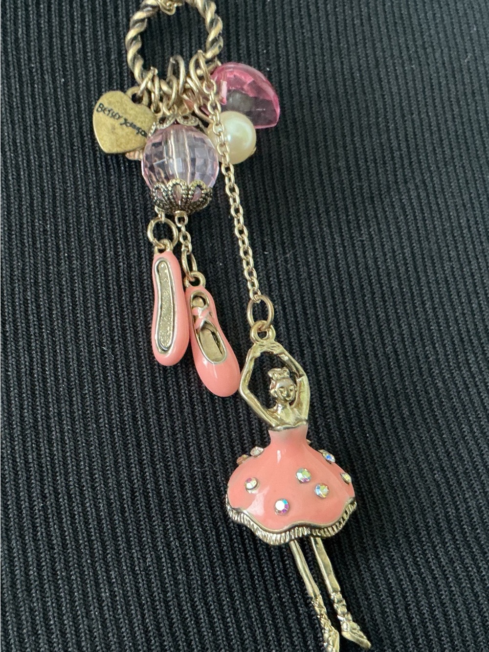 Vintage Betsey Johnson Ballerina Necklace Articulated Legs Pink Enamel Tutu